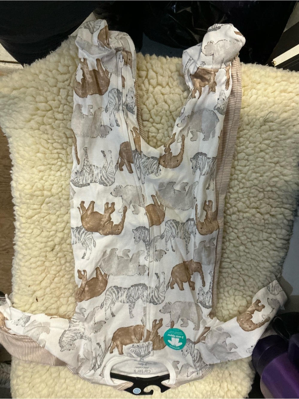 Kids Animal Print Zip Pajama Set - Tan & Gray